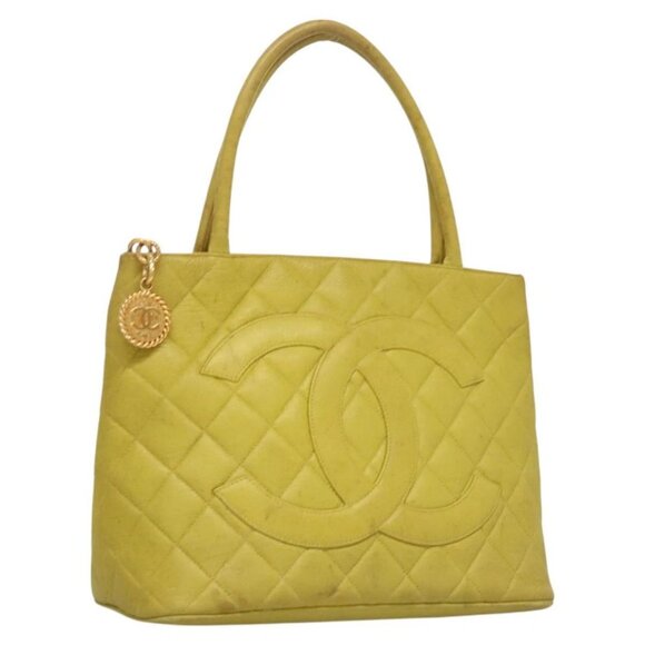 CHANEL COCO Mark Tote Bag Caviar Skin Yellow Gold - Picture 1 of 16